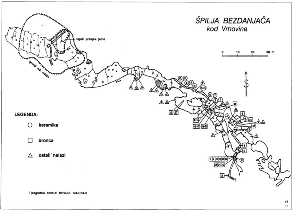 Figure 2 General topography of Bezdanjača Cave (from Malinar, 1998)
